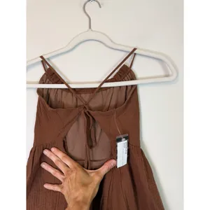 IYF Brown Sleeveless 100% Cotton Mini Dress Lined Festival Concert S NWT thumbnail 5
