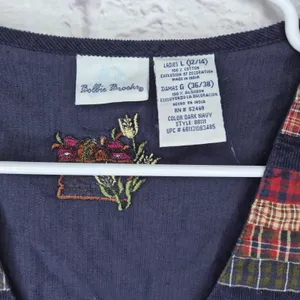 Vintage Bobbie Brooks Fall Corduroy Vest Embroidered Scarecrow Barn Patchwork L thumbnail 7