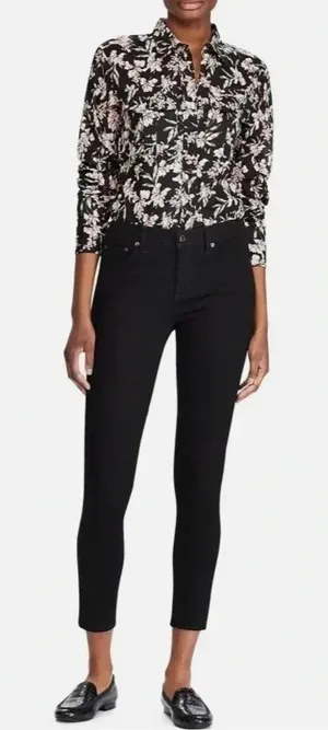 Lauren Ralph Lauren Courtenay black with pink floral design top size small thumbnail 1