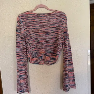 American Eagle‎ Cropped Cardigan Women L Pink Blue Space Dye V-Neck NEW thumbnail 7