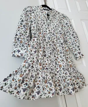 English Factory Floral Pintuck Smocked Mini Dress, Size M thumbnail 10