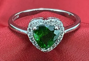 Green‎ CZ Love Heart Promise Polished Ring .925 Sterling Silver Band Sz 8.25 thumbnail 1