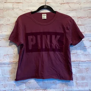 PINK - Victoria's Secret crop top burgundy velour spell out boxy M thumbnail 1
