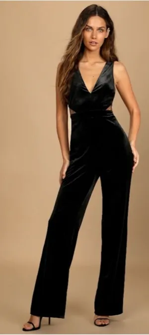 LULU's Sexy Chic Elegant Prom Holidays Wedding Velvet Lace Sophisticated Jumpsuit thumbnail 1