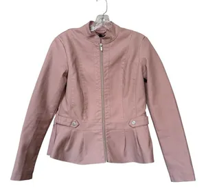 Baccini S Blush Pink Faux Leather Peplum Moto Jacket 2010s thumbnail 1