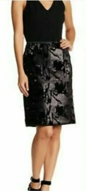 Romeo and Juliet Couture Black Velvet Sequin Skirt Pencil Straight Size MED thumbnail 1