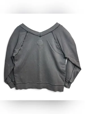 Aerie Gray V-Neck Oversized Sweatshirt Women’s Small Contrast Stitch Pullover thumbnail 4