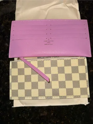 Damier Azur Check Canvas Crossbody Wallet with Gold Chain - Beige & Pink thumbnail 7
