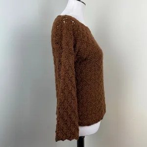 Handmade Chocolate Brown Boho Crochet Bell Sleeve Sweater thumbnail 3