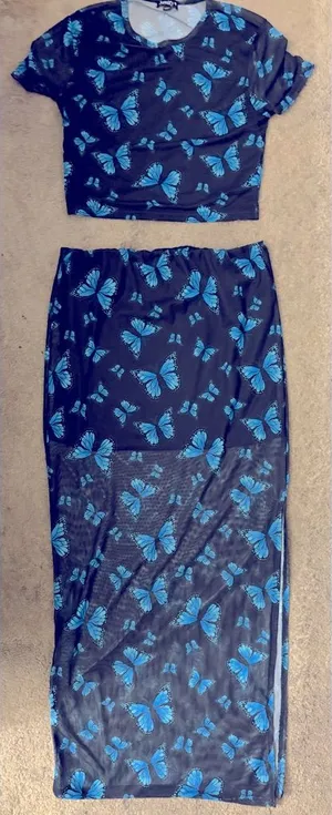 Blue Butterfly Print Skirt Set Size M thumbnail 1
