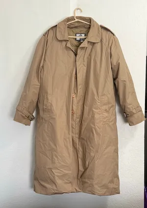 VTG 1980s THE COMPANY STORE Women L Beige Khaki Goose Down Insulated Trench Coat thumbnail 1
