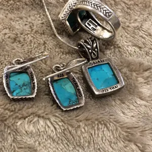 Barse Turquoise Sterling Silver Necklace Earrings Bracelet Ring Rope Accent Set thumbnail 11