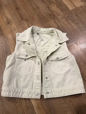 Zara Light Mint Denim Vest Jacket Small thumbnail 3