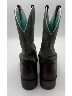 Ariat Cattle Drive Cowboy Boots Cowgirl Western Leather Brown/Teal Women's 8.5 B thumbnail 6