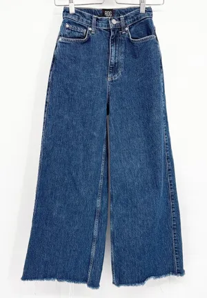 Urban Outfitters BDG Womens A-Wide High Rise Raw Hem‎ Wide Barrel Leg Blue Denim Jeans Size 24 thumbnail 1