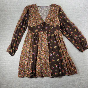 SO Mini Dress XL Brown Mixed Ditzy Floral Print Fit & Flare Cottagecore Prairie thumbnail 1