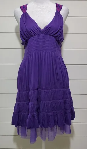 Free People Purple Tiered 100% Viscose Sleeveless Empire Waist‎ Knit Top Size M thumbnail 1