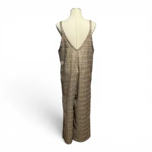 Hem & Thread Wide Leg Cropped Jumpsuit Plaid Brown Tan Beige Medium thumbnail 4