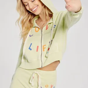 WILDFOX Love Life Kinley Hoodie Cropped Jacket Zip‎ Front Green Size Small New thumbnail 3