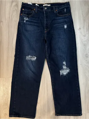 Levi’s women’s ribcage straight ankle jeans distressed dark wash plus size 32 thumbnail 2