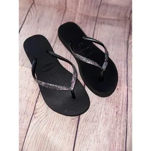 Havaianas Glitter Black Multi Flip Flop Sandals Womens Size 9/10 EUR 39-40 thumbnail 2