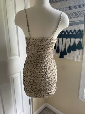 Urban Outfitters Beige Polka Dot/Animal Print Ruched Mini Dress thumbnail 5