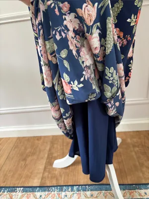 Abercrombie & Fitch Floral Fruits Cutout Maxi Dress Navy Cap Sleeve Size Medium thumbnail 8