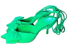 Zara Green Slingback High Heel Shoes With Bow‎ Sz 37 / 6.5 thumbnail 1