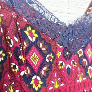 Hollister Bohemian Lace Trim Spaghetti Strap Mini Dress Size Medium Red Blue thumbnail 3