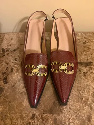 Women’s Pointed Slingback Loafers in Burgundy with beautiful Gold Hardware New! thumbnail 2