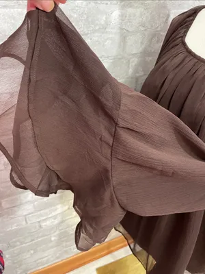 LOFT Chocolate Brown Sheer Long-Sleeve Peasant Top thumbnail 3