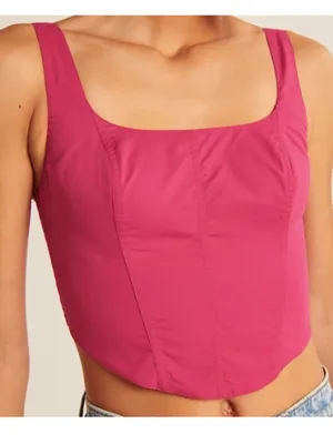 Abercrombie + Fitch Hot Pink Poplin Corset Tank thumbnail 3