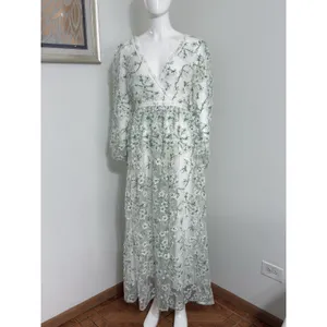 Ever After Floral Embroidered Maxi Dress Cottagecore Wedding Guest Long Sleeve S thumbnail 2