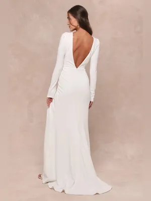 Lulus Stunning Romance White Long Sleeve Mermaid Wedding Maxi Dress Size XL NWT thumbnail 2