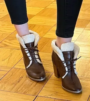 RARE Restricted Leather Fur Heeled Booties Size 8 Brown thumbnail 1