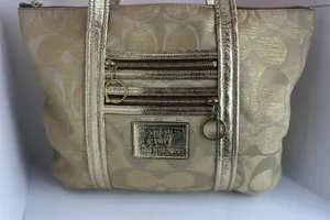 Coach Poppy Op Art Glam Tote Gold Metallic Ja Handbag thumbnail 1