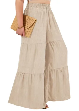 SHEIN Flowy Boho Elastic Waist Wide Leg Ruffle Loose Palazzo Pants Size 6 thumbnail 1