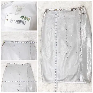 CHELSEA & VIOLET Silver Gold Full Sequin Midi‎ Pencil Skirt Metallic Size 8 10 thumbnail 10