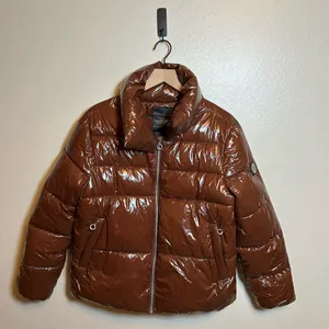 Noize Goldie Patent Puffer Jacket‎ in Brown Size L thumbnail 2