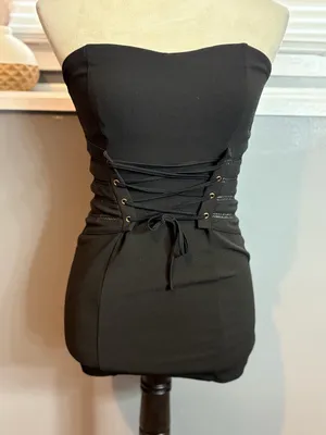 Black Strapless Corset Lace-Up Mini Dress Size S Bodycon Going Out Party thumbnail 3