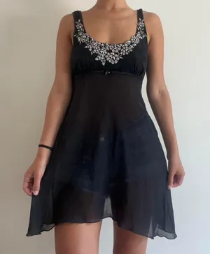 Linea Donatella Black Embellished Y2K Slip Dress Lingerie thumbnail 5
