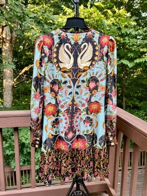 NWOT Farm Rio Floral Swans V-Neck Long Sleeves Mini Dress Size S thumbnail 2