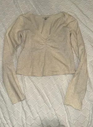 Brandy Melville Oatmeal V Neck Long Sleeve Top thumbnail 1