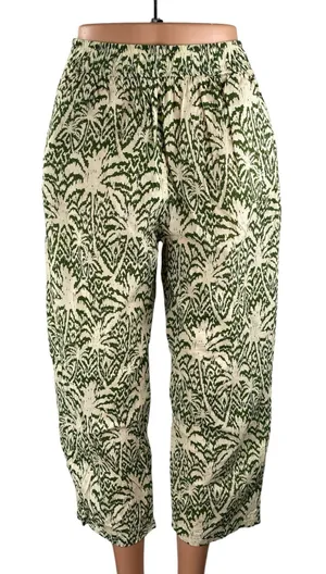 Zara Women's Green Tropical High Rise Barrel Palazzo Wide Leg Trousers Pants XS thumbnail 1