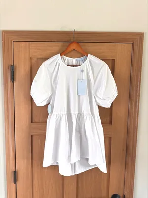 NWT Hill House Home The Francesca Peplum Top in White Cotton Women’s XS thumbnail 2