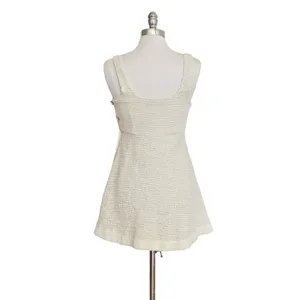 ZARA Womens White Tweed Scoop Neck Button Mini Dress Preppy Structured Chic Sz M thumbnail 6