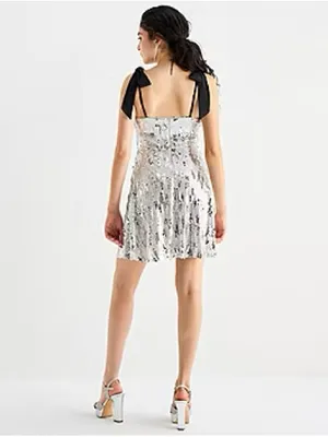 by&by Tie Shoulder Square Neck Sleeveless Sequin Fit + Flare Dress thumbnail 3