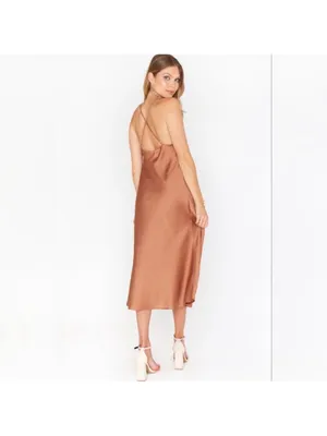 Show Me Your Mumu Verona Cowl Dress Size XXS NWT In Copper Luxe Satin thumbnail 2