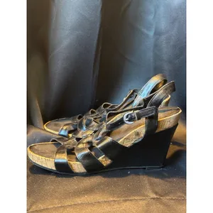 Aerosoles Black Strappy Wedge Sandals Cork Platform US 7.5 EU 5.5 thumbnail 3