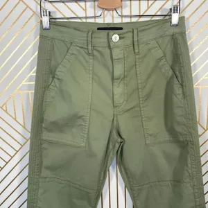 3x1 Simone Trouser Pants Cropped Side Slits Utility Chino Mid Rise Green 26‎ thumbnail 4